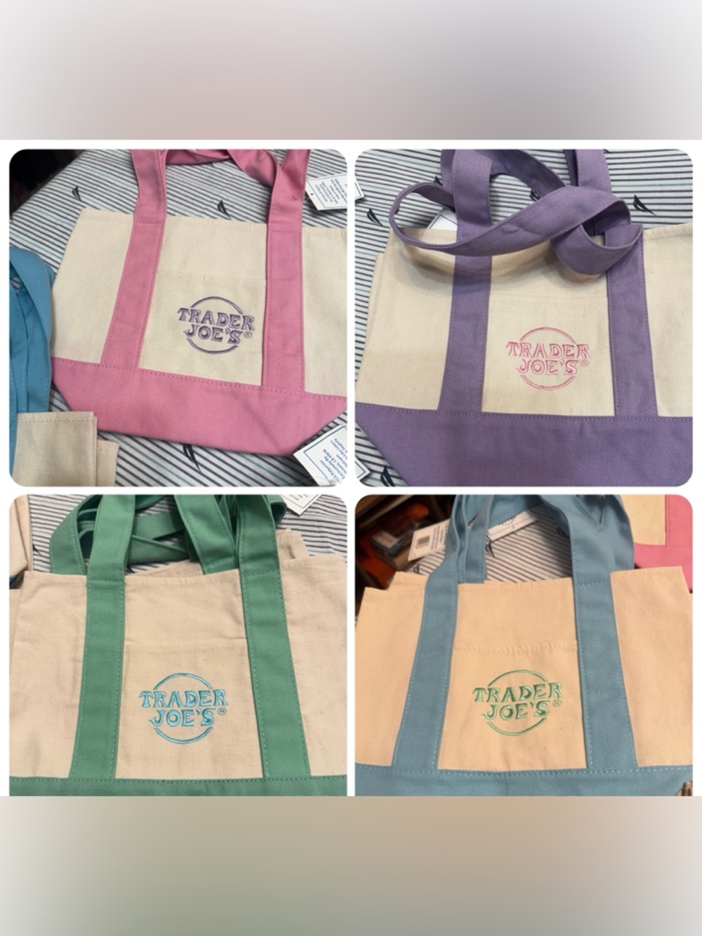 Trader Joe's Mini Pastel Canvass Tote Bag